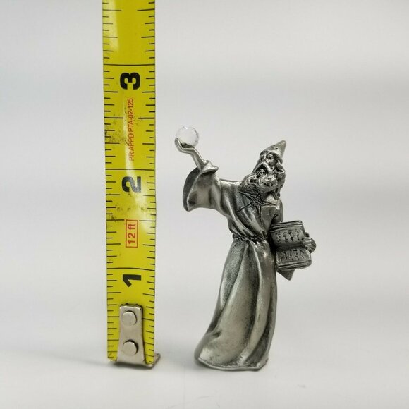 Vintage 80s Hudson Pewter Wizard Holding Crystal Ball 2.25" Tall Merlin Gandalf - Picture 7 of 9